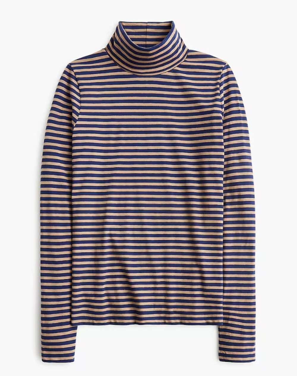 J.Crew Factory Tissue Turtleneck Navy Camel Tan Stripe Cotton CP143 Top S NWT
